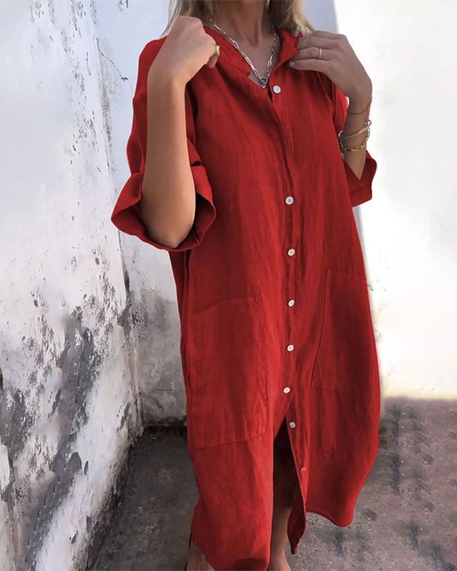 Ladies Classic Button Down Midi Dress