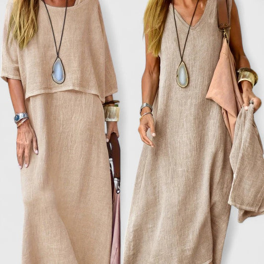 Women's 2 Piece Maxi Dress and Casual Top Set - VibreMode