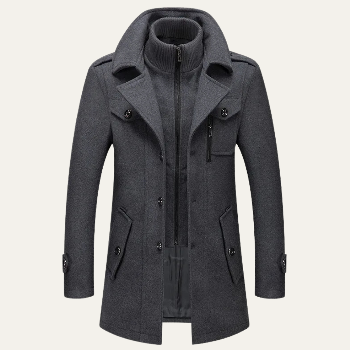 Men's Wool Blend Trench Coat Double Collar