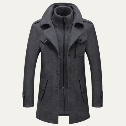 Men's Wool Blend Trench Coat Double Collar