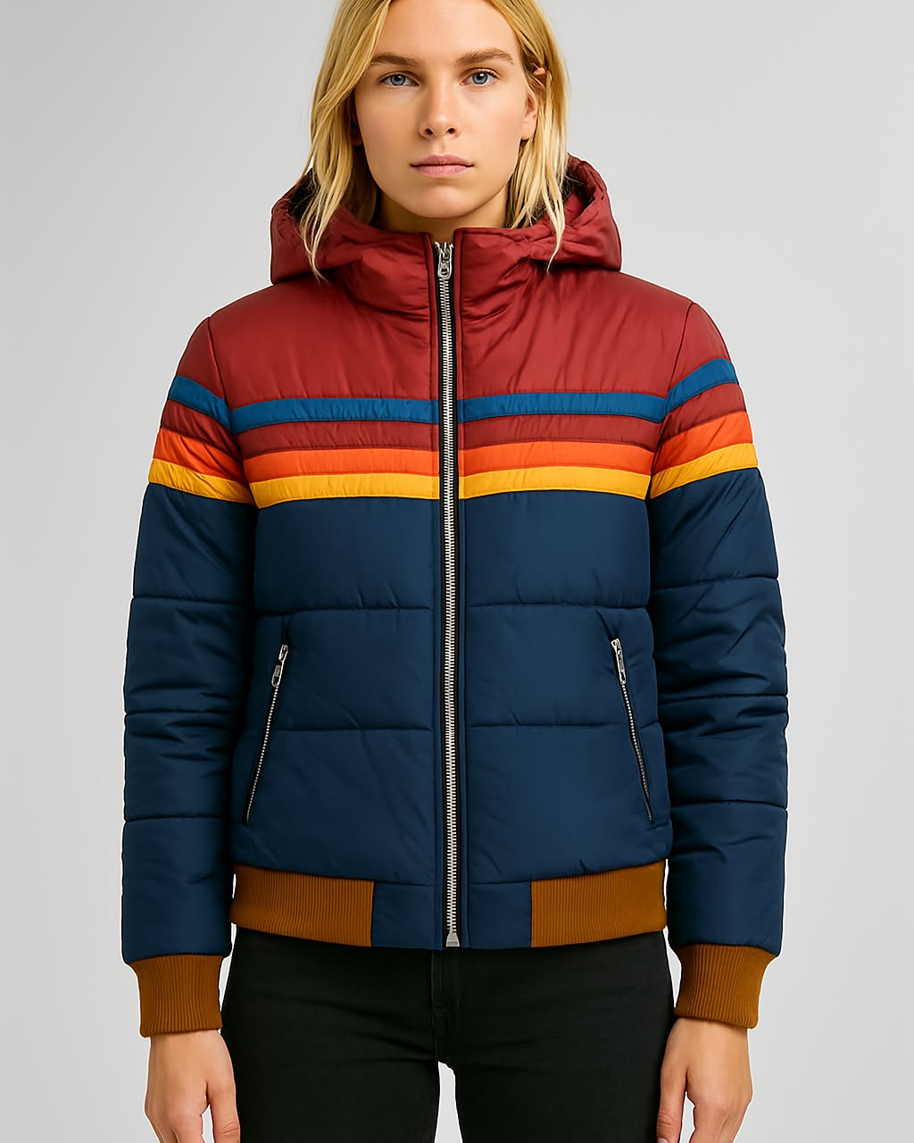 Women's Waterproof Puffer Jacket Hooded Insulated Black - VibreMode