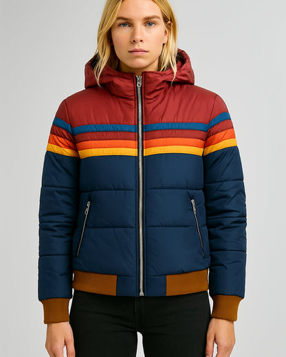 Women's Waterproof Puffer Jacket Hooded Insulated Black - VibreMode