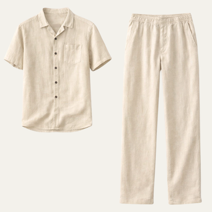 Men's Linen Beach Shirt And Pants Set - VibreMode