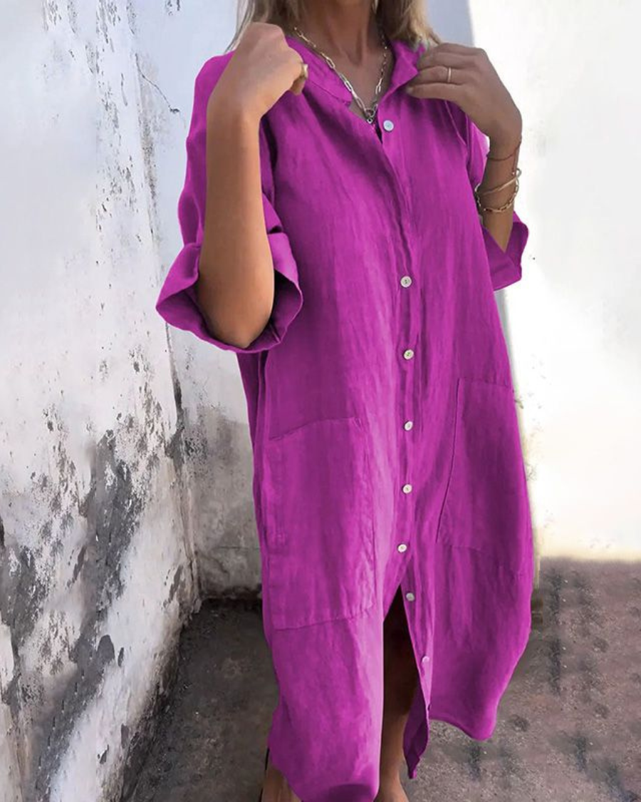 Women's Relaxed Fit Casual Dress Button Front