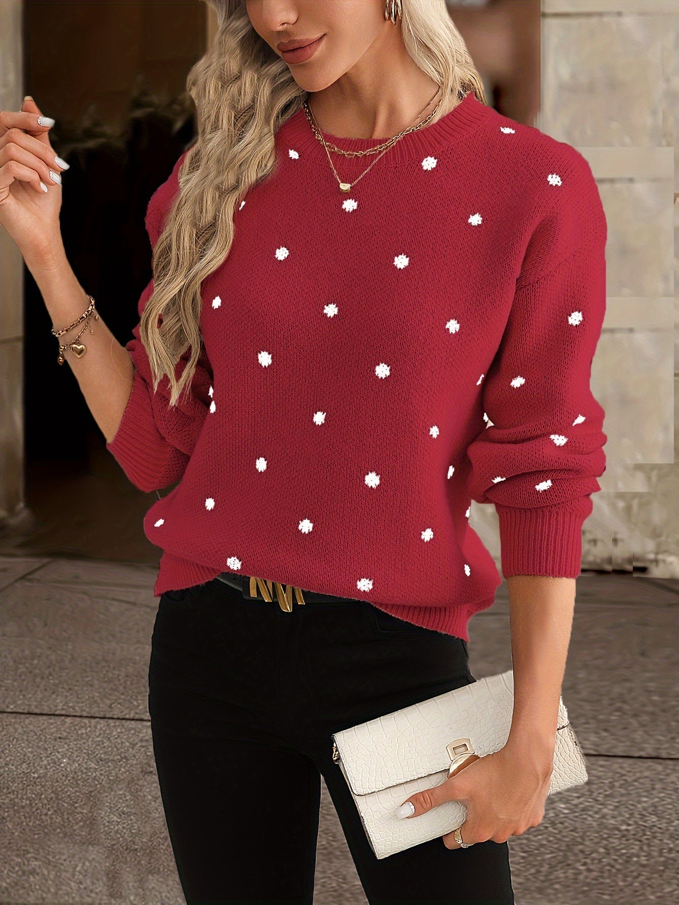 Women's Polka Dot Sweater Casual Knit