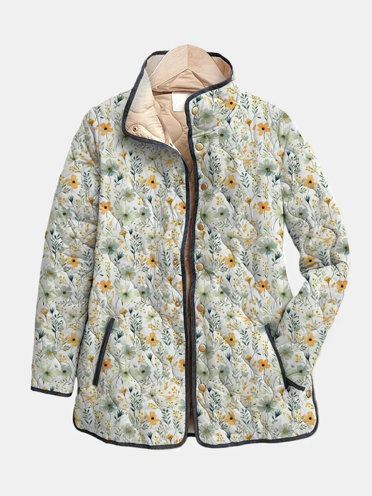 Women's Padded Floral Jacket Casual Style - VibreMode