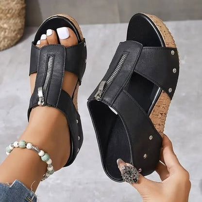 Comfortable Arch Support Wedge Sandals with Zip Closure
