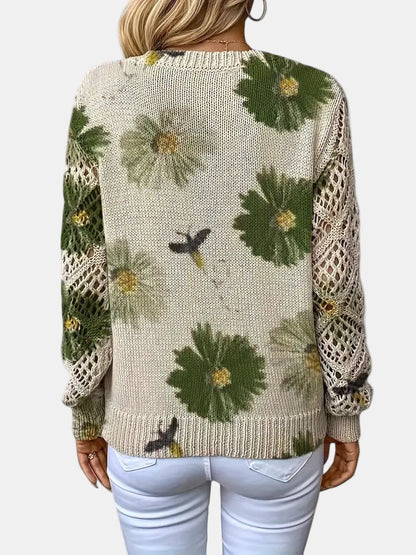 Women's V-Neck Sweater Floral Knit Pattern