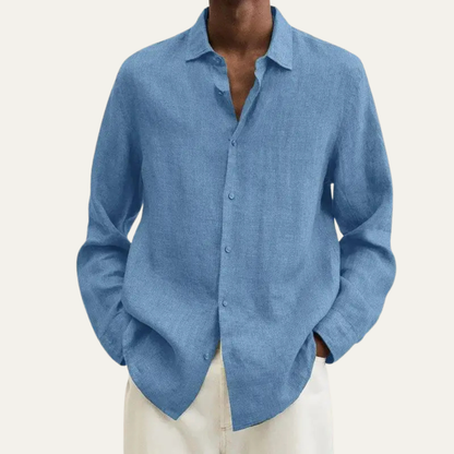 Alderhill Men's Linen Cotton Shirt Turn Down Collar