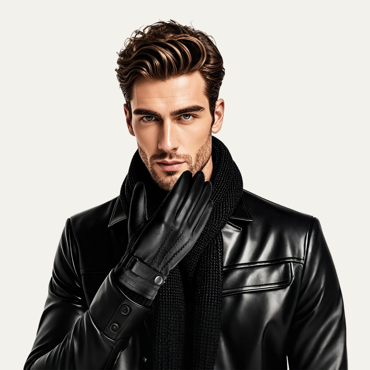 Men's Leather Gloves Fleece Lined Winter Black