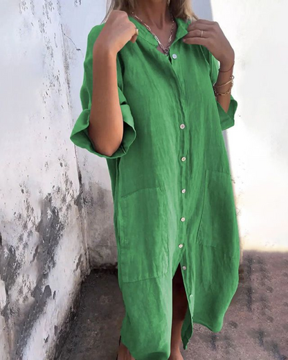 Ladies Classic Button Down Midi Dress