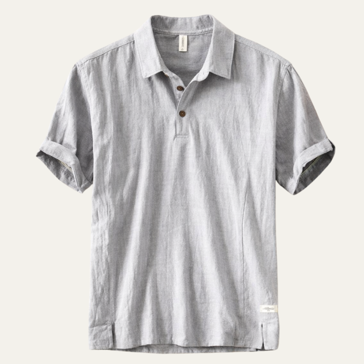 Men's Linen Polo Shirt Short Sleeve Casual Beige - VibreMode