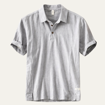 Men's Linen Polo Shirt Short Sleeve Casual Beige - VibreMode
