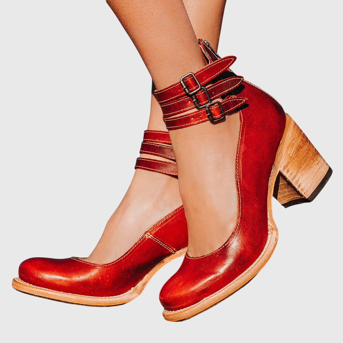 Ladies Buckled Ankle Block Heel Boots