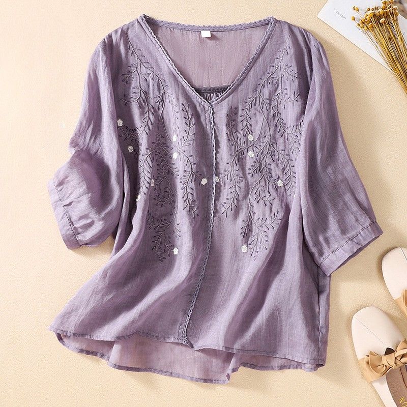 Casual Breast Cotton Blend Top
