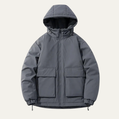 Men's Puffer Jacket Warm Padded Hooded Black