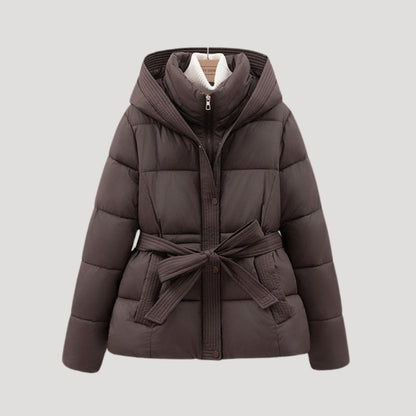Women's Puffer Jacket Hooded Adjustable Belt - VibreMode