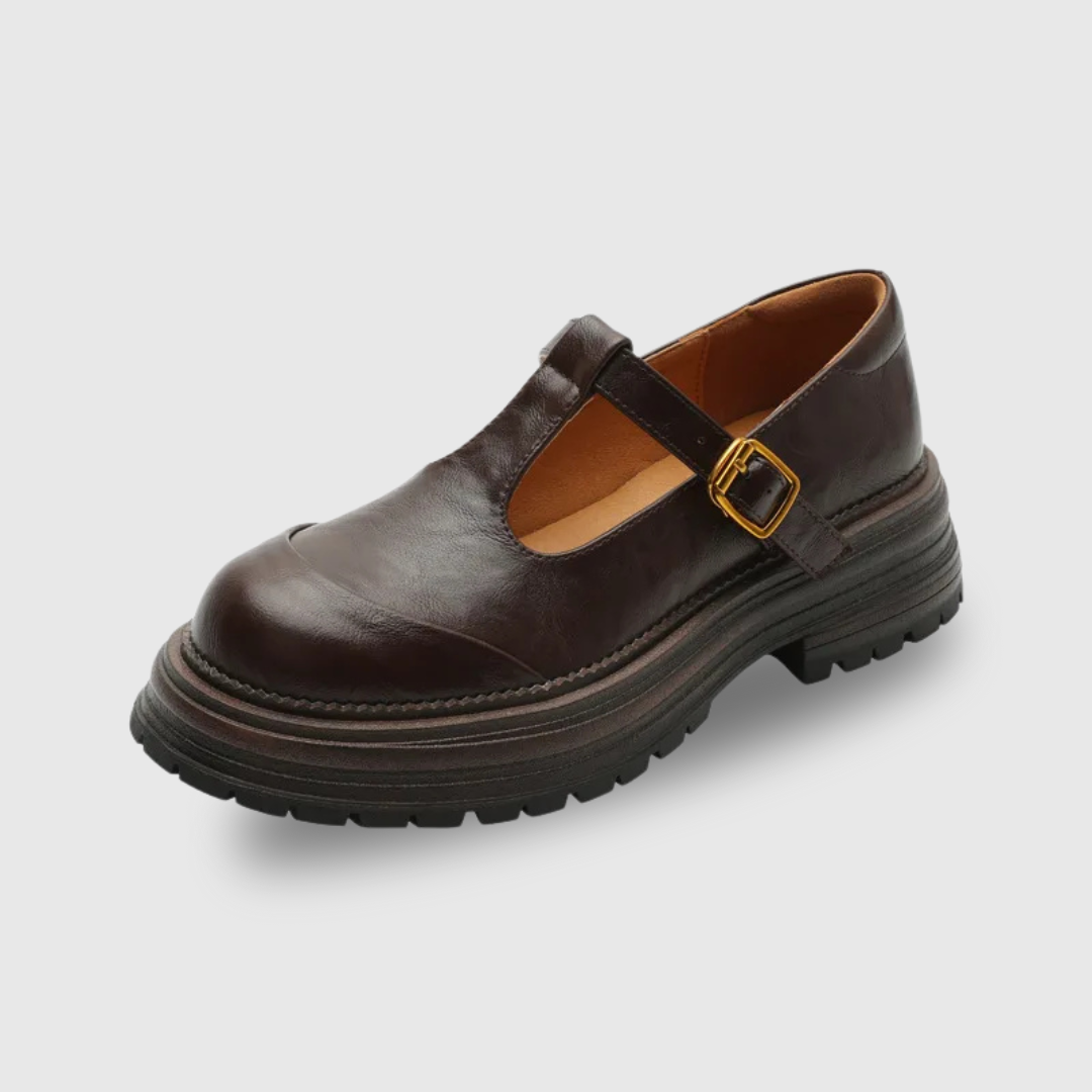 Women's T-Bar Mary Jane Shoes Round Toe Brogue Low Heel