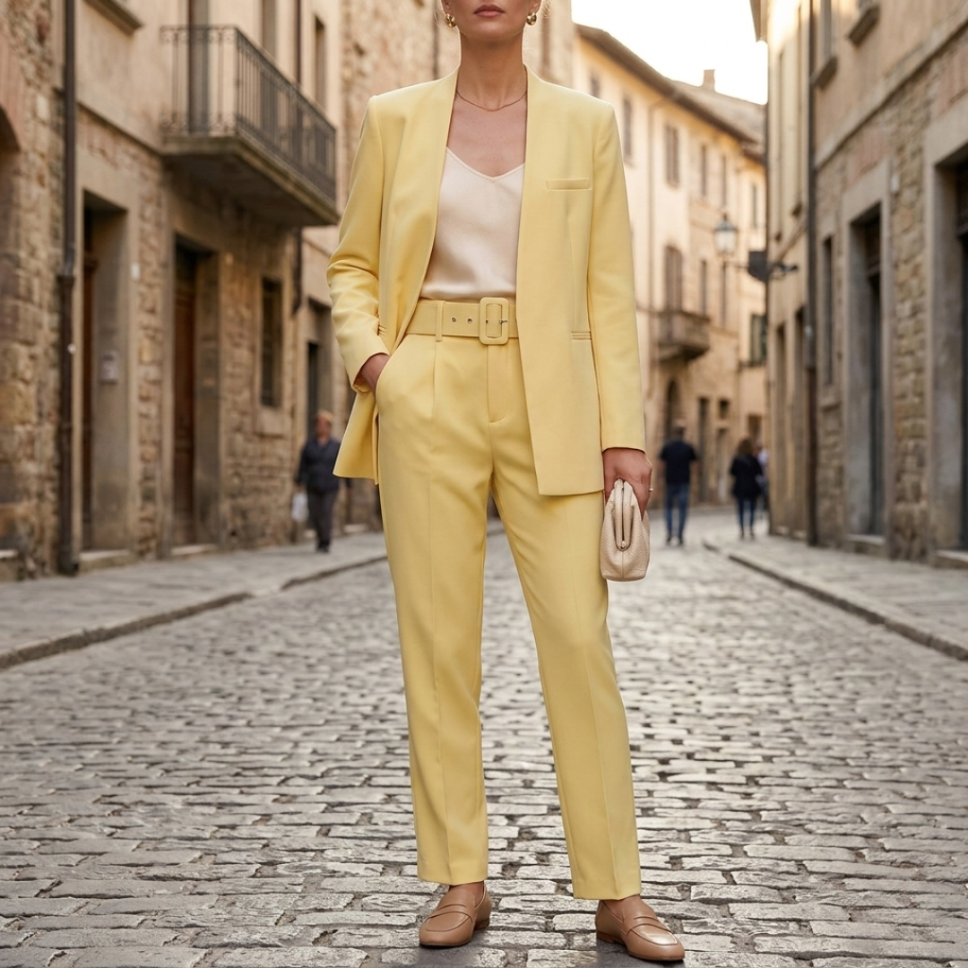 Women’s Blazer Set Tailored Belted Two Piece Suit