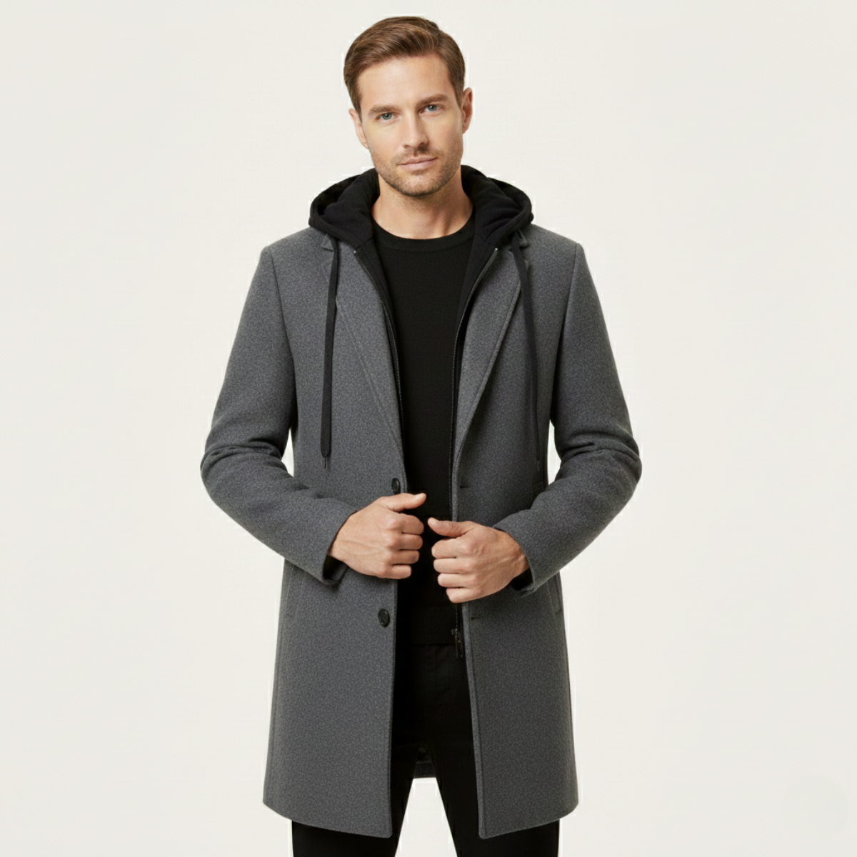 Men's Wool Overcoat Hooded Quilted Lining