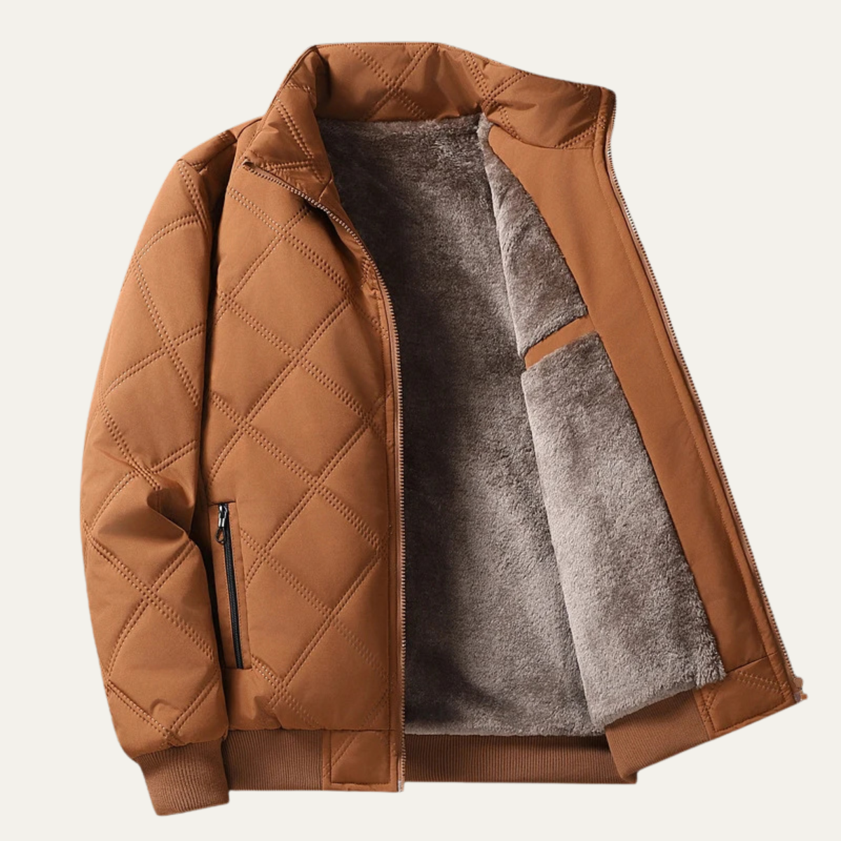 Mens Quilted Fleece Jacket Thick Lining Padded Coat