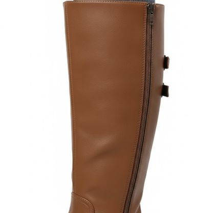 Tall Black Leather Buckle Knee High Boots