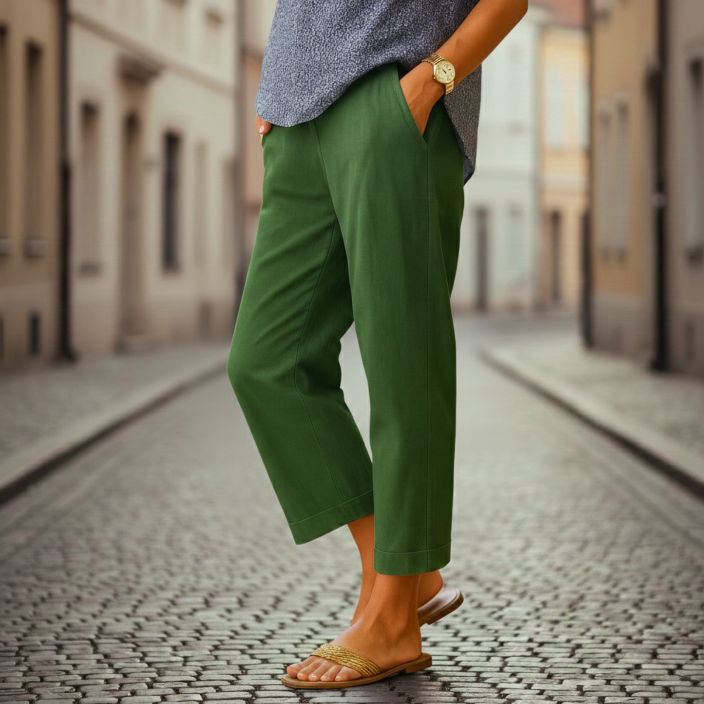 Women’s Cropped Straight High Waist Casual Trousers