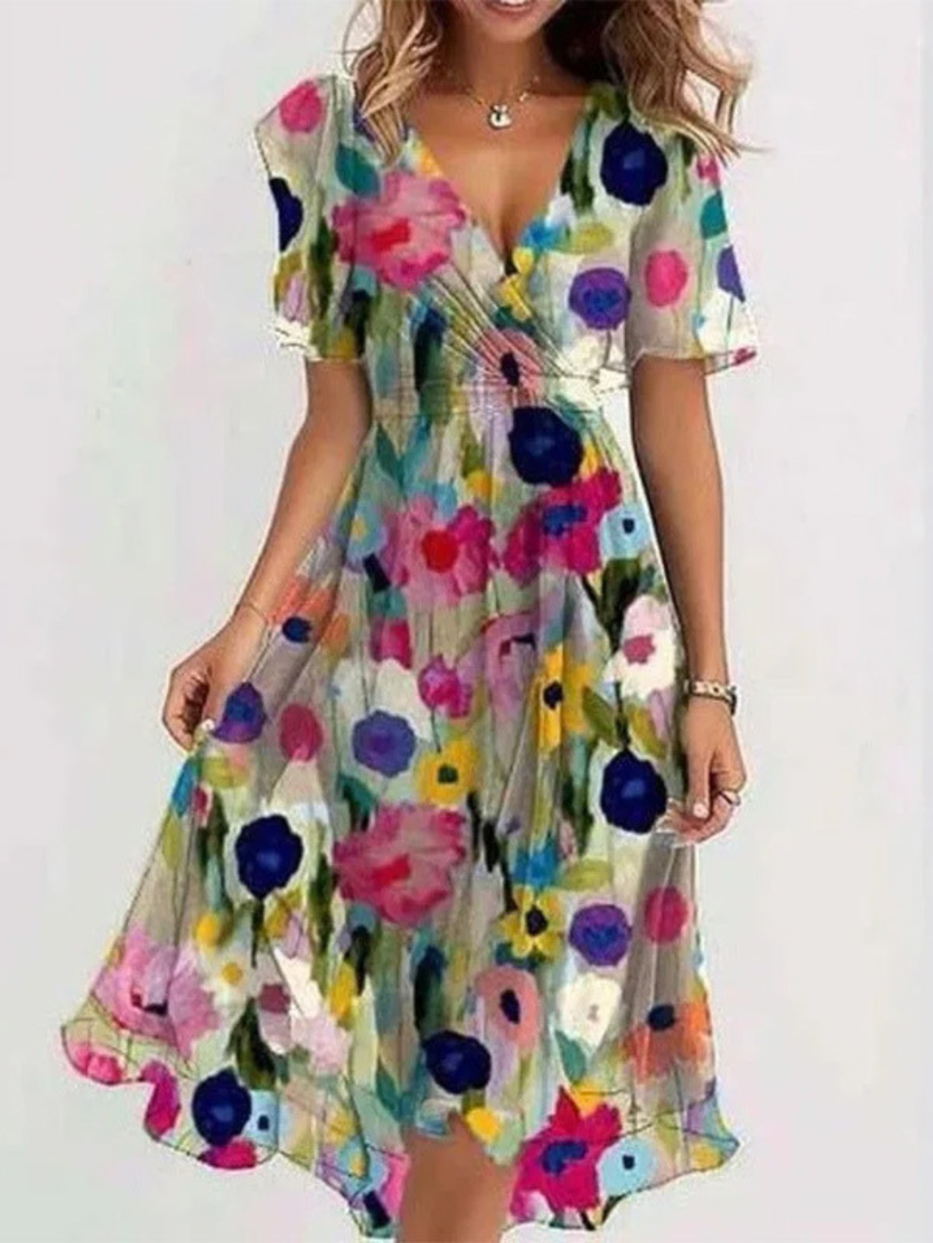 Elegant Floral Midi Dress with Shorts