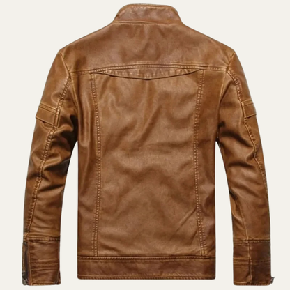 Men's Leather Biker Jacket Classic Zip Up