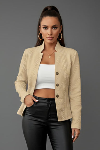 Women's Lapel Collar Blazer Button Front Closure