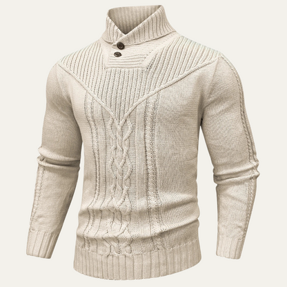 Men's Ribbed Knit Winter Sweater Button Neck