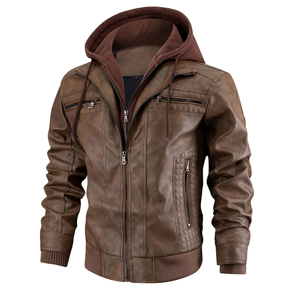 Women's Leather Winter Coat With Hood