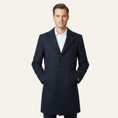 Men's Double Breasted Wool Overcoat Long Black