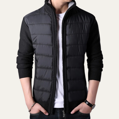 Men's Winter Puffer Jacket Knit Sleeve Zip Up
