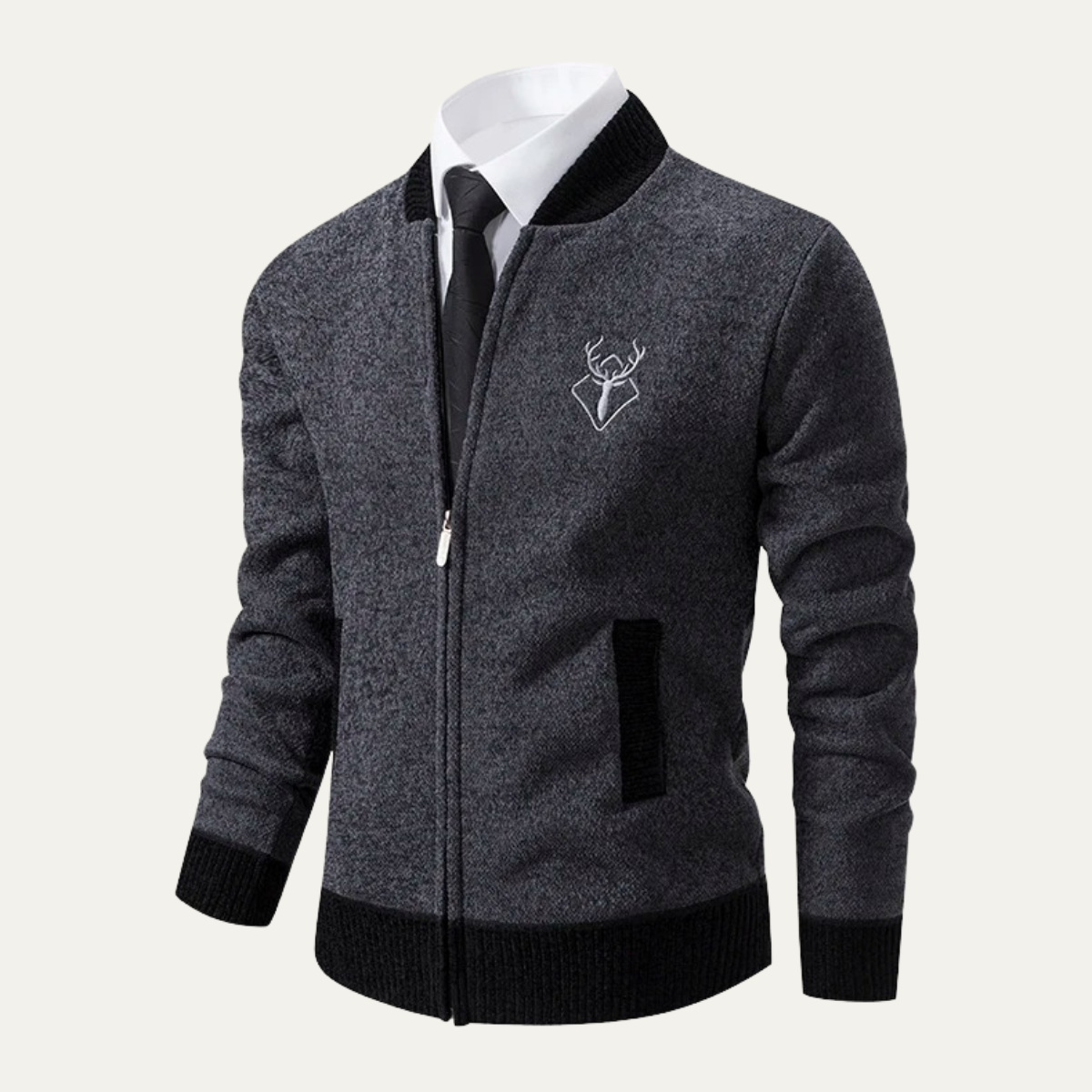 Men's Embroidered Zip Knit Sweater
