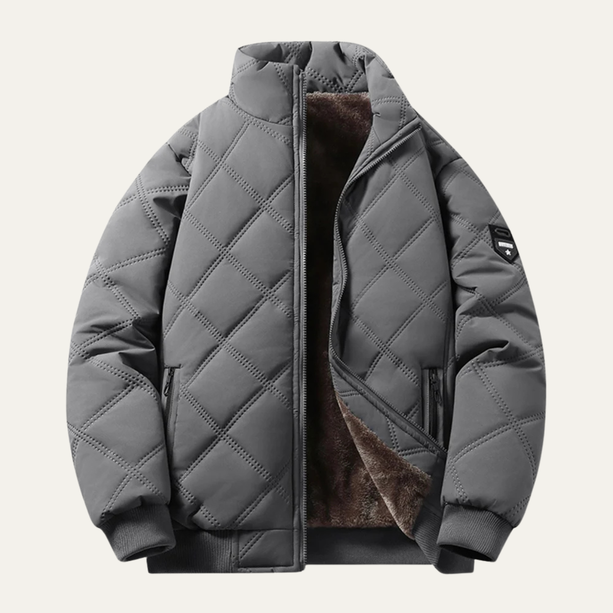 Men's Quilted Jacket Windproof Thermal Padded Fleece Lining Coat