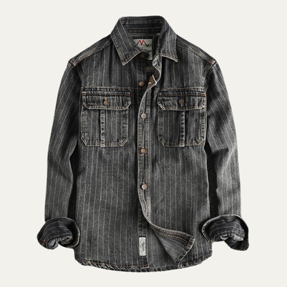 Men's Denim Shirt Jacket Striped Blue - VibreMode