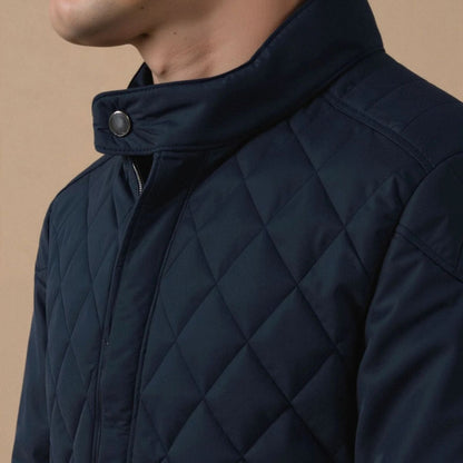Men's Navy Blue Quilted Jacket Diamond Quilted Coat