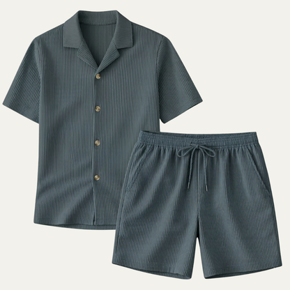 Men's Ribbed Summer Shirt And Shorts Set