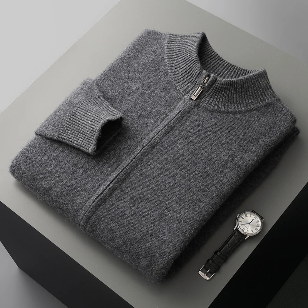Men's Merino Mock Neck Zip Up Cardigan