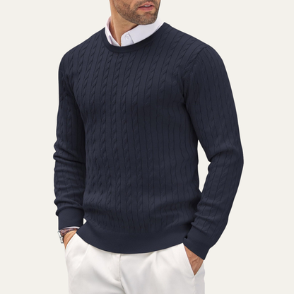 Men's Cable Knit Sweater Soft Warm Winter Round Neck