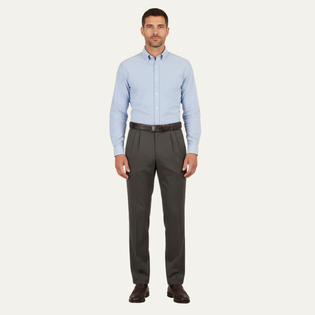 Men's Double Pleated High Waist Straight Leg Pants