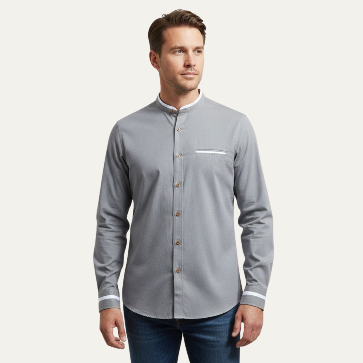 Men's Business Button Up Shirt Standing Collar White