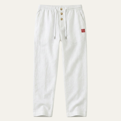 Men's Cotton Linen Straight Leg Pants Lightweight Beige