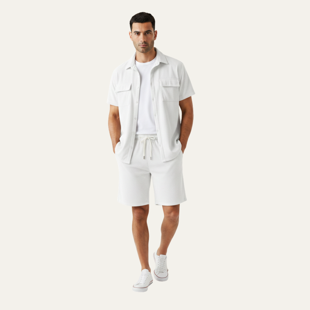 Men's Corduroy Summer Set Shirt And Shorts