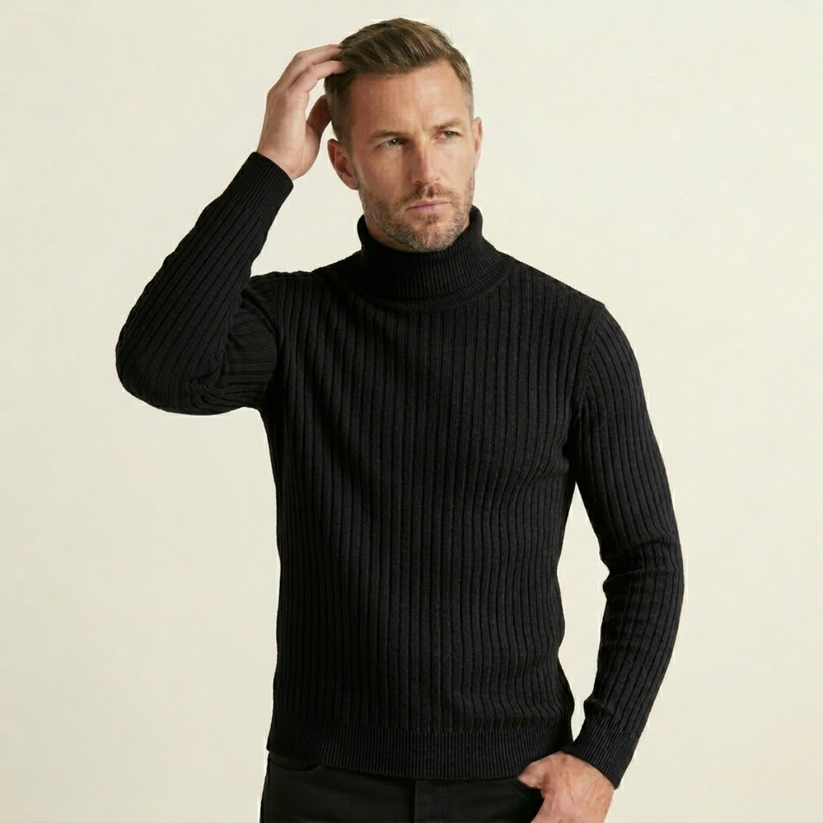 Men's Slim Fit Turtleneck Sweater Ribbed Knit
