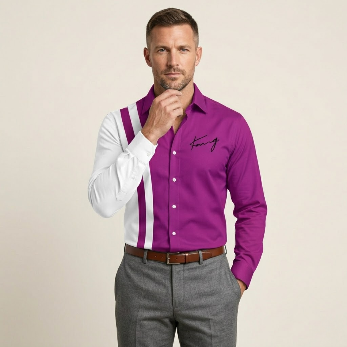Men's Color Block Striped Dress Shirt