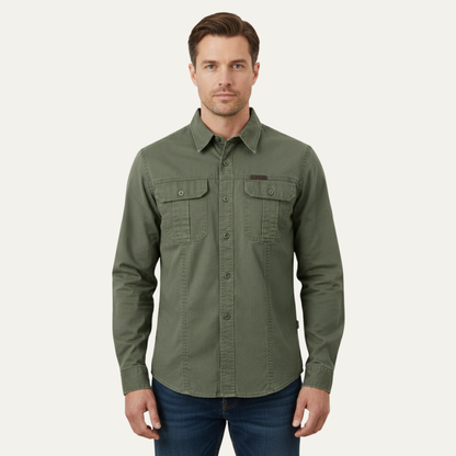 Men's Cotton Cargo Shirt Solid Color Multi Pocket