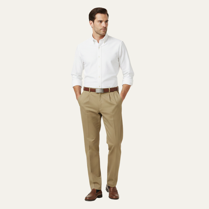 Men's Classic Straight Leg Pants Double Pleated Wool Black