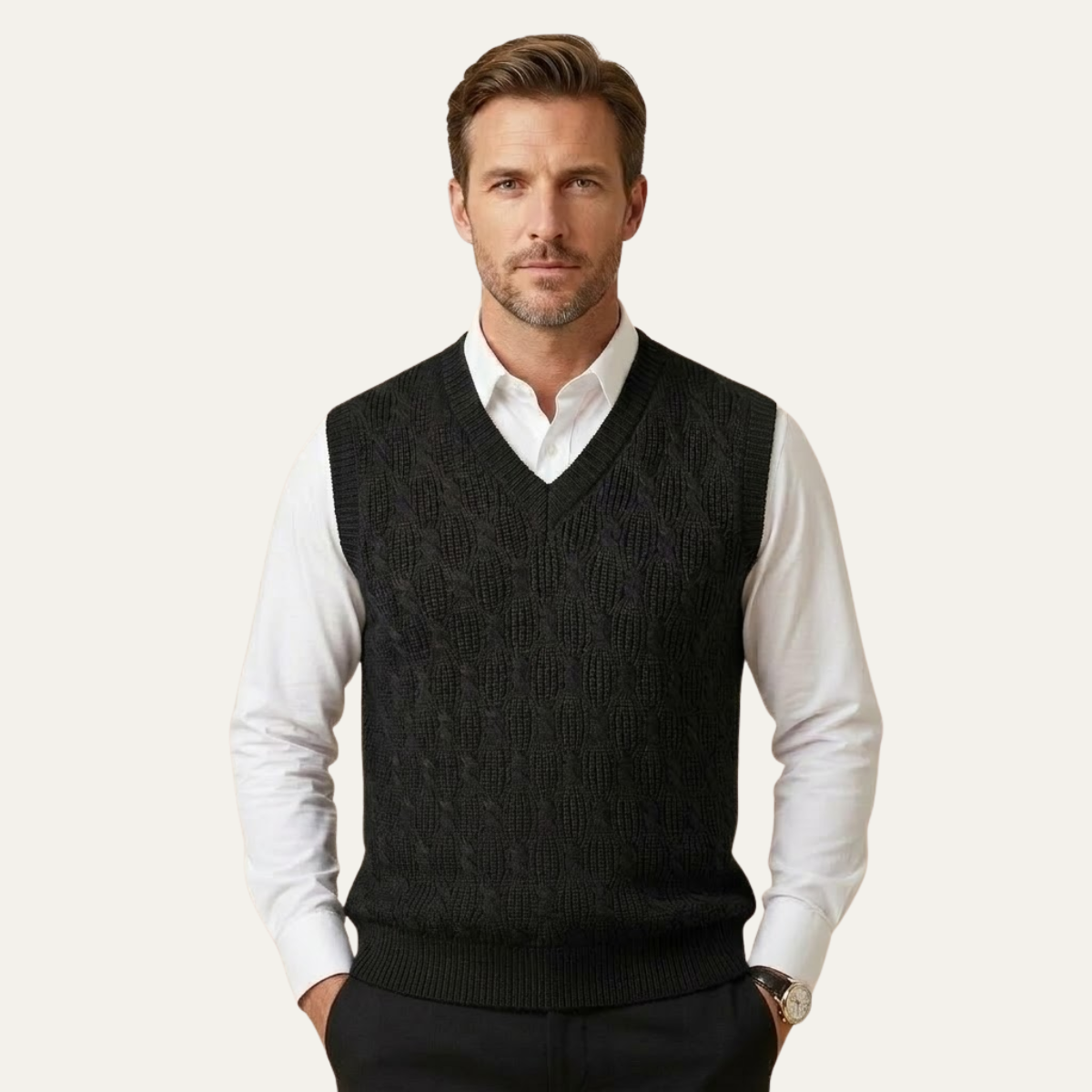 Men's Textured Knitted V Neck Vest